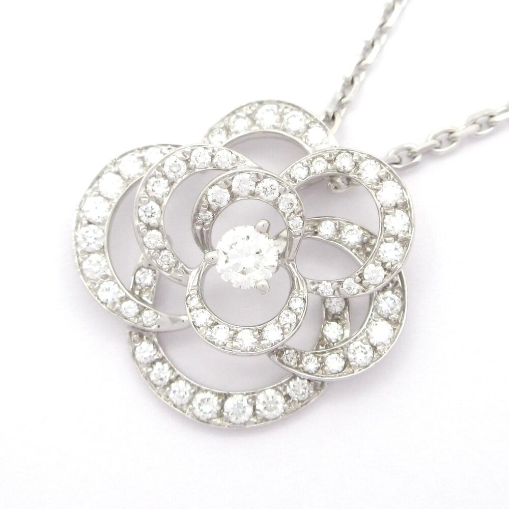 Chanel Camellia Collection Necklace J2580 18K White Gold Diamond